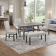 Jeny 6pc Dining Set | 60" Faux Marble Top with 4 Gray Chairs, Bench