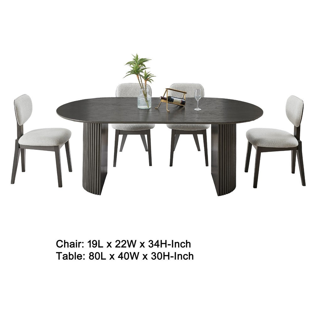Beny 5pc Dining Set | 80" Oval Table | Low Back Chairs | Dark Oak Gray