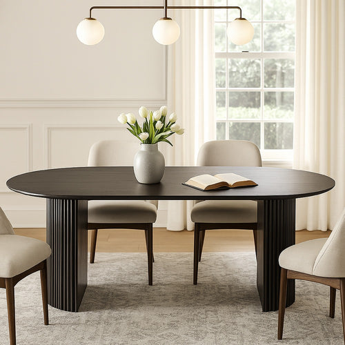 Beny 5pc Dining Set | 80" Oval Table | Low Back Chairs | Dark Oak Gray