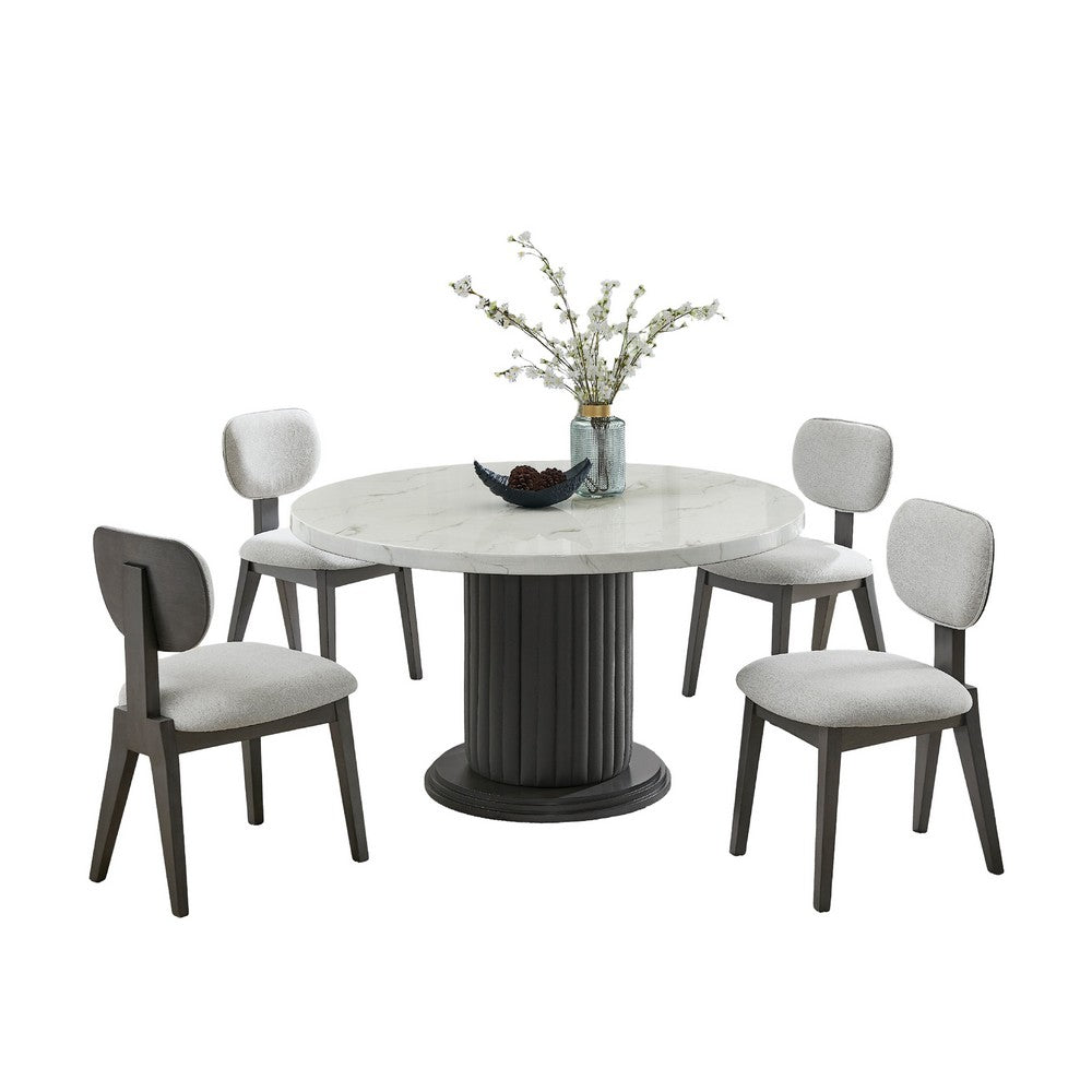 Beny 5pc Dining Set | 54" White Faux Marble Top | Dark Oak Gray