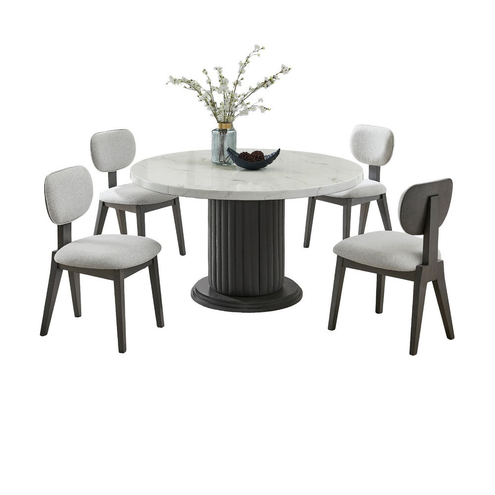 Beny 5pc Dining Set | 54" White Faux Marble Top | Dark Oak Gray