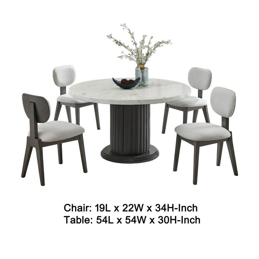 Beny 5pc Dining Set | 54" White Faux Marble Top | Dark Oak Gray