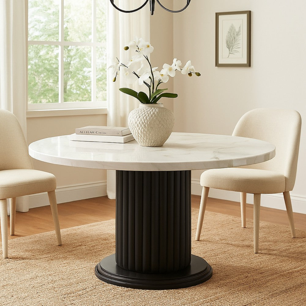 Beny 5pc Dining Set | 54" White Faux Marble Top | Dark Oak Gray