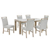 Teny 7pc Dining Table Set | 66" White Faux Marble | 6 Chairs | Brown