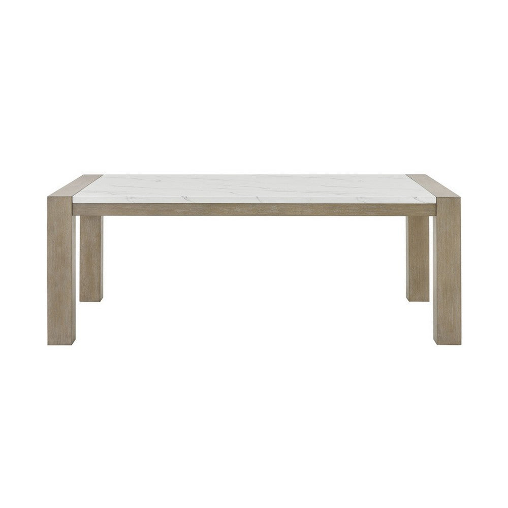 Teny 7pc Dining Table Set | 66" White Faux Marble | 6 Chairs | Brown