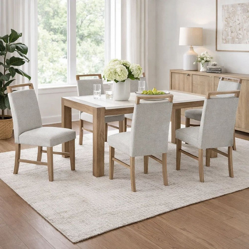 Teny 7pc Dining Table Set | 66" White Faux Marble | 6 Chairs | Brown