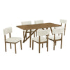 Meny 7pc Dining Set | Beige Sherpa Chairs | 70" Walnut Oak Brown Top