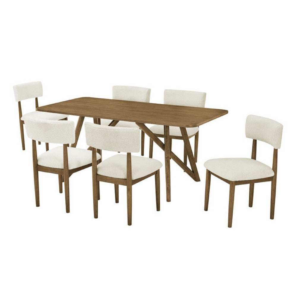 Meny 7pc Dining Set | Beige Sherpa Chairs | 70" Walnut Oak Brown Top