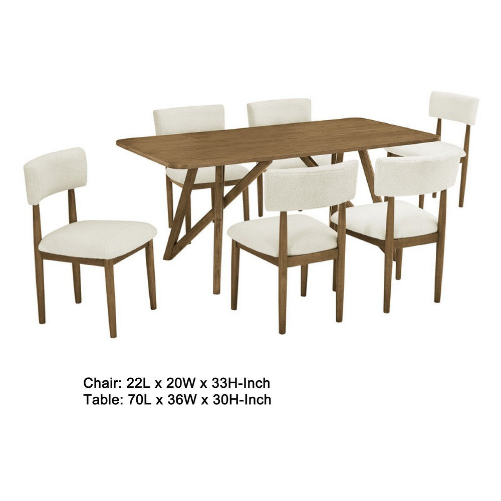 Meny 7pc Dining Set | Beige Sherpa Chairs | 70" Walnut Oak Brown Top