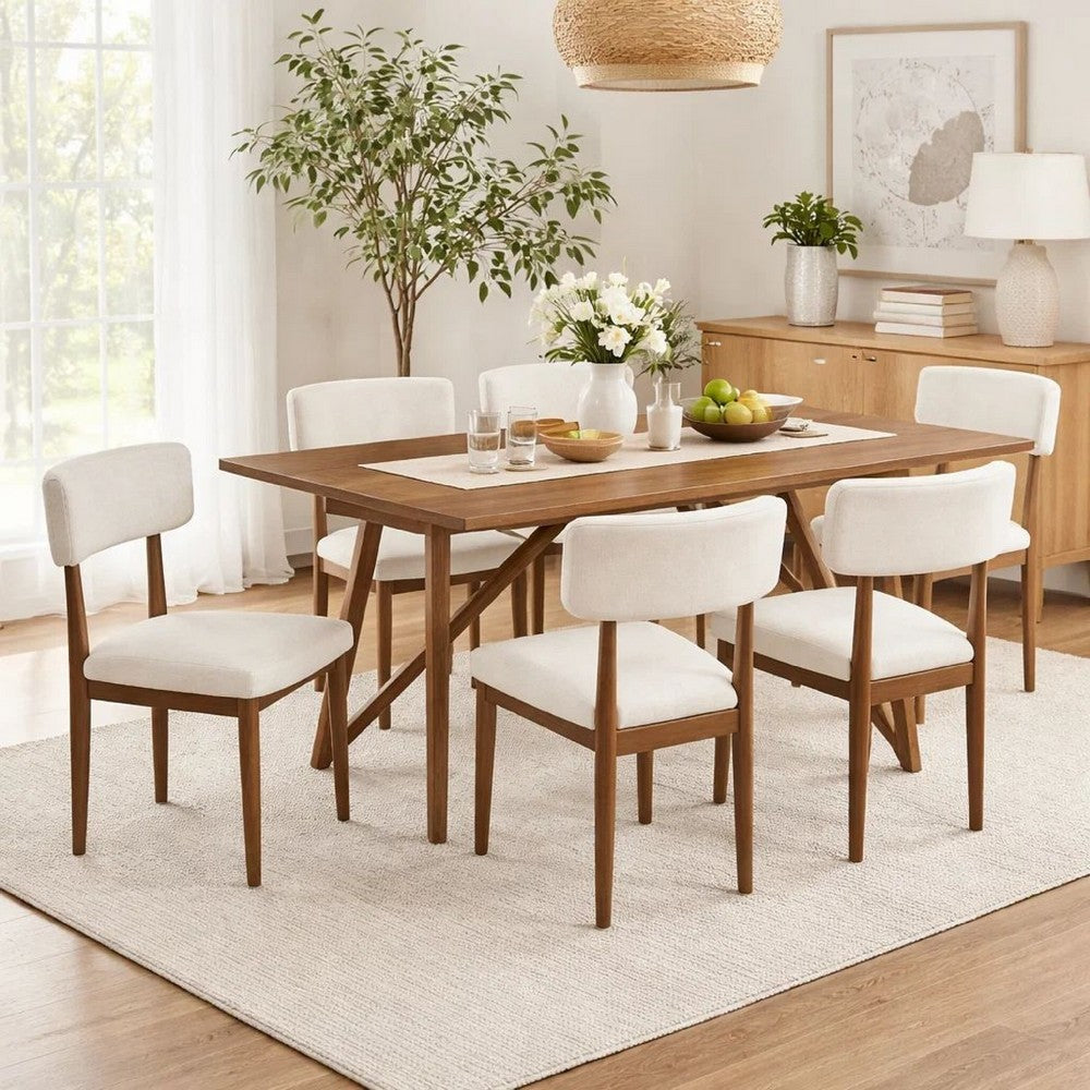 Meny 7pc Dining Set | Beige Sherpa Chairs | 70" Walnut Oak Brown Top