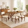 Meny 7pc Dining Set | Beige Sherpa Chairs | 70" Walnut Oak Brown Top