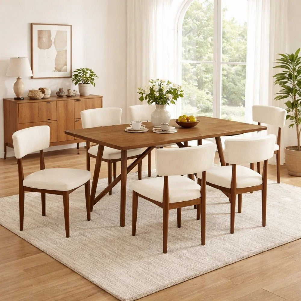 Meny 7pc Dining Set | Beige Sherpa Chairs | 70" Walnut Oak Brown Top