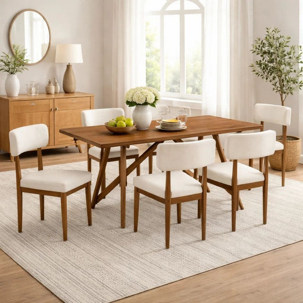 Meny 7pc Dining Set | Beige Sherpa Chairs | 70" Walnut Oak Brown Top