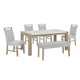 Teny 6pc Dining Set w Chairs & Bench | 66" White Faux Marble | Light Brown