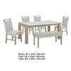 Teny 6pc Dining Set w Chairs & Bench | 66" White Faux Marble | Light Brown