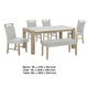 Teny 6pc Dining Set w Chairs & Bench | 66" White Faux Marble | Light Brown