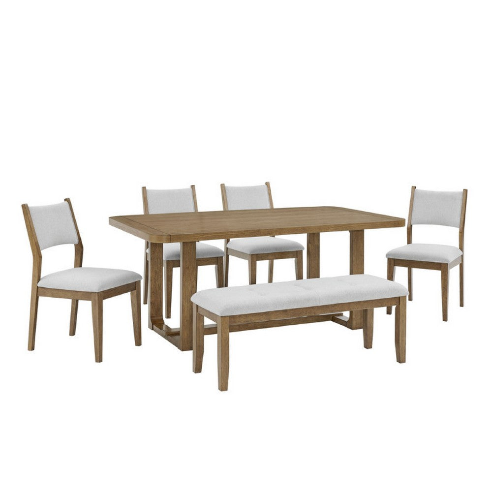Meny 6pc Dining Table Set with Bench and Chairs | 72" | Walnut Oak Brown