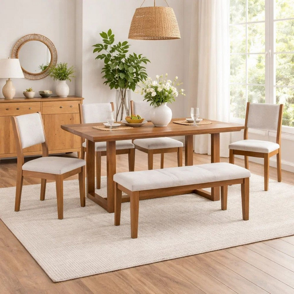 Meny 6pc Dining Table Set with Bench and Chairs | 72" | Walnut Oak Brown