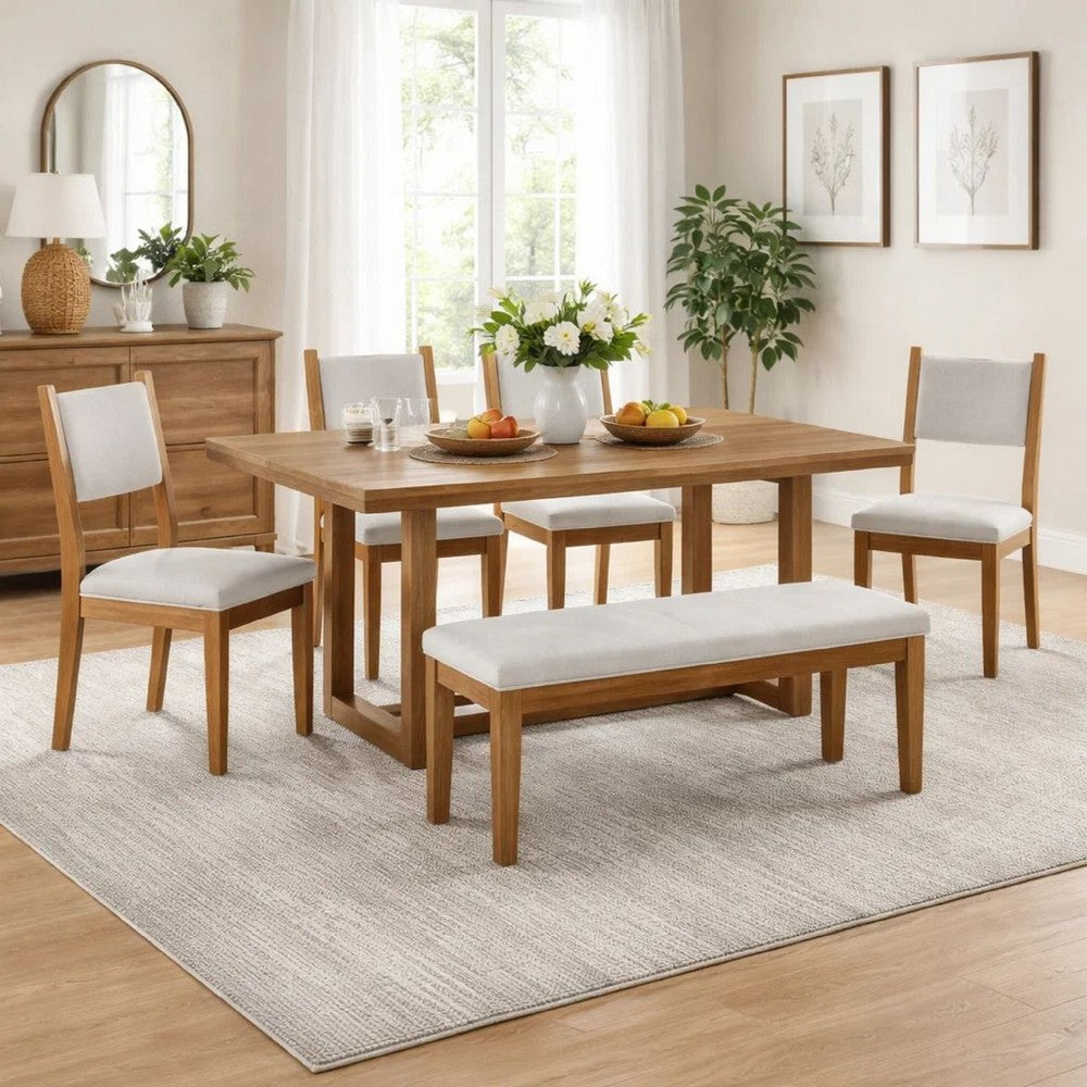 Meny 6pc Dining Table Set with Bench and Chairs | 72" | Walnut Oak Brown