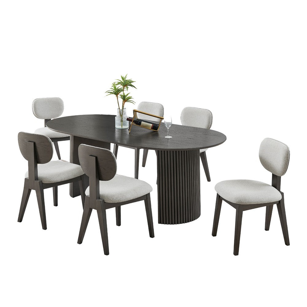 Beny 7pc Dining Table Set | 80" Oval Top | Low Back Chairs | Dark Gray Oak