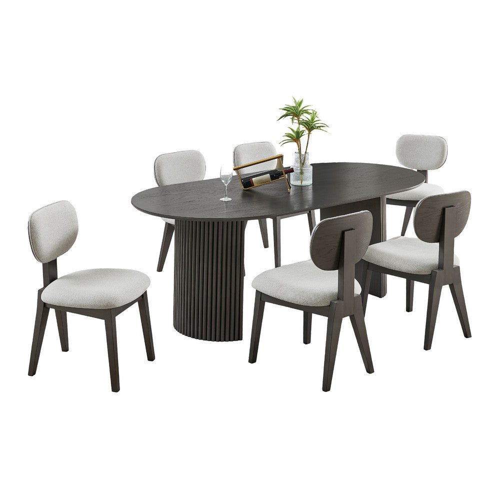Beny 7pc Dining Table Set | 80" Oval Top | Low Back Chairs | Dark Gray Oak