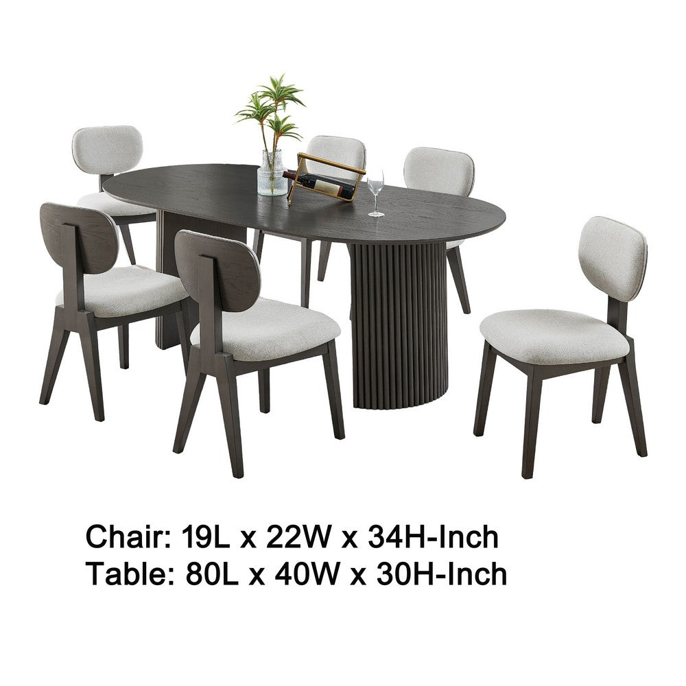 Beny 7pc Dining Table Set | 80" Oval Top | Low Back Chairs | Dark Gray Oak