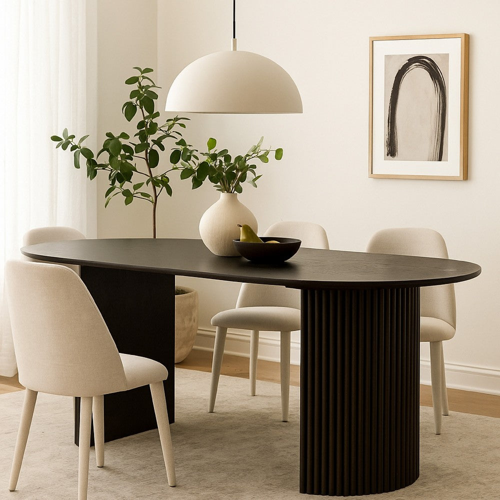 Beny 7pc Dining Table Set | 80" Oval Top | Low Back Chairs | Dark Gray Oak
