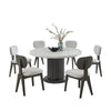 Beny 7pc Dining Table Set | 54" Round White | Low Back Chairs | Dark Gray