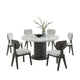 Beny 7pc Dining Table Set | 54" Round White | Low Back Chairs | Dark Gray