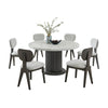 Beny 7pc Dining Table Set | 54" Round White | Low Back Chairs | Dark Gray