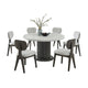Beny 7pc Dining Table Set | 54" Round White | Low Back Chairs | Dark Gray