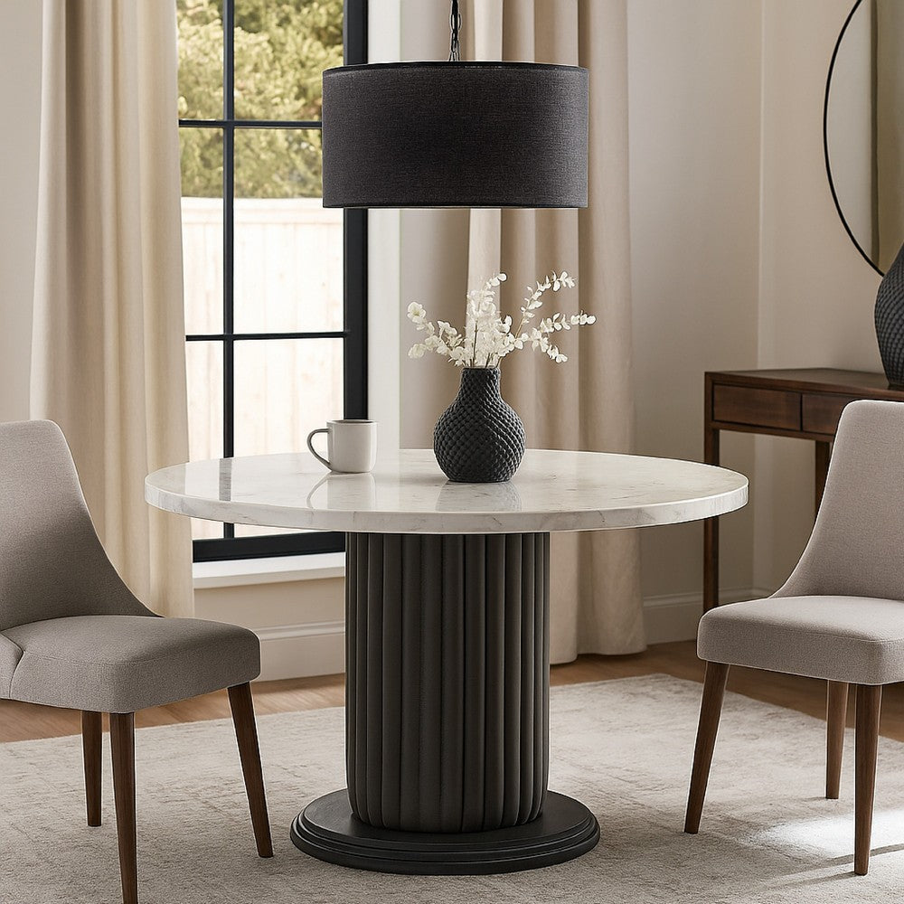 Beny 7pc Dining Table Set | 54" Round White | Low Back Chairs | Dark Gray
