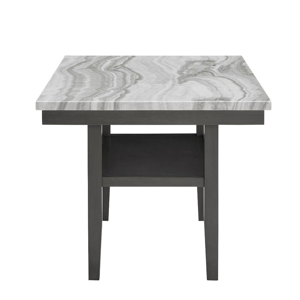 Jeny Dining Table | 60" Faux Marble Top w Lower Shelf | Dark Gray