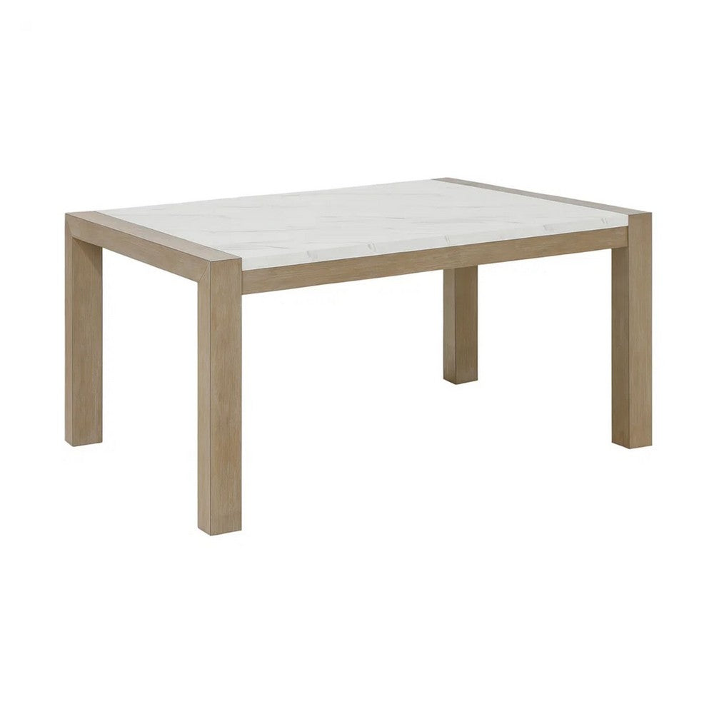 Teny Dining Table | 66" White Faux Marble Top | Light Brown oak