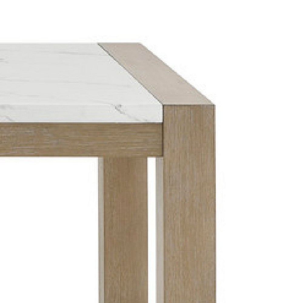 Teny Dining Table | 66" White Faux Marble Top | Light Brown oak