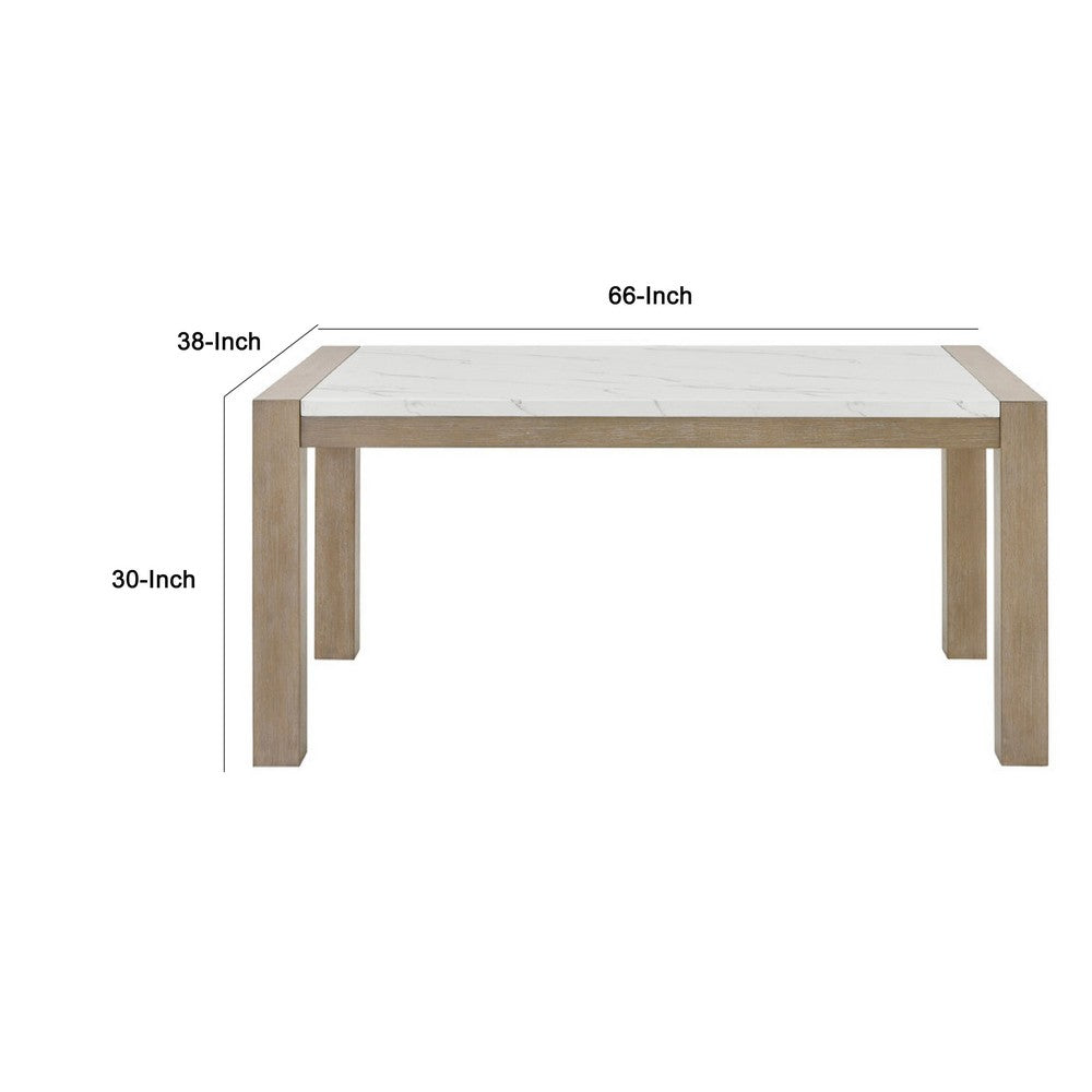 Teny Dining Table | 66" White Faux Marble Top | Light Brown oak