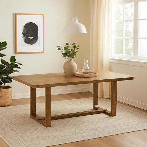 Meny Dining Table | 72" Rectangular Top | Walnut Brown Oak Sled Base