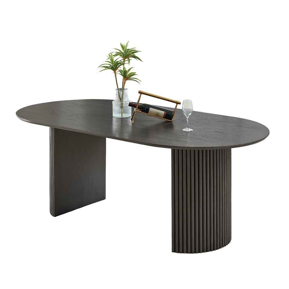 Beny Dining Table | 80" Oval Top | Dual Pedestal Base | Dark Gray Oak