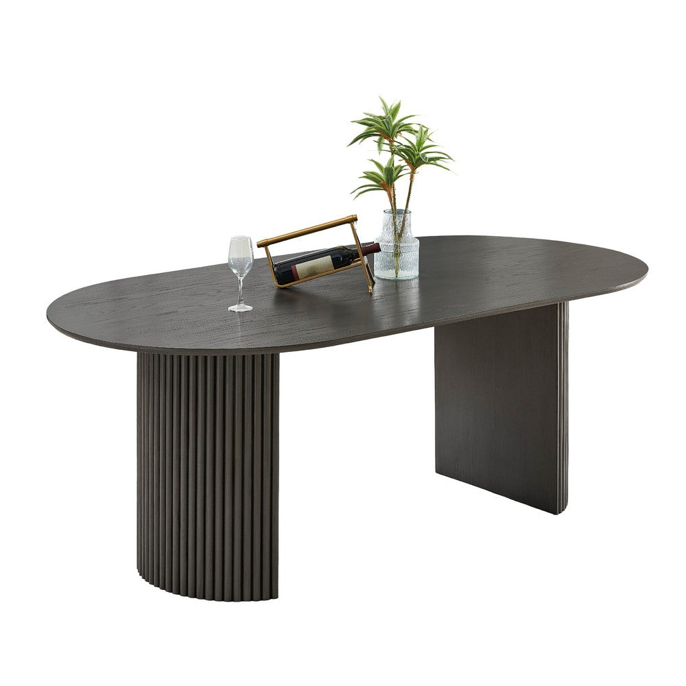Beny Dining Table | 80" Oval Top | Dual Pedestal Base | Dark Gray Oak