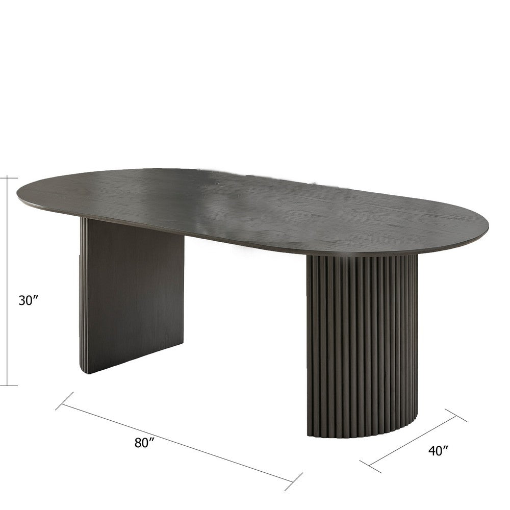 Beny Dining Table | 80" Oval Top | Dual Pedestal Base | Dark Gray Oak