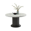 Beny Dining Table | 54" Round White Faux Marble Top | Dark Gray Oak