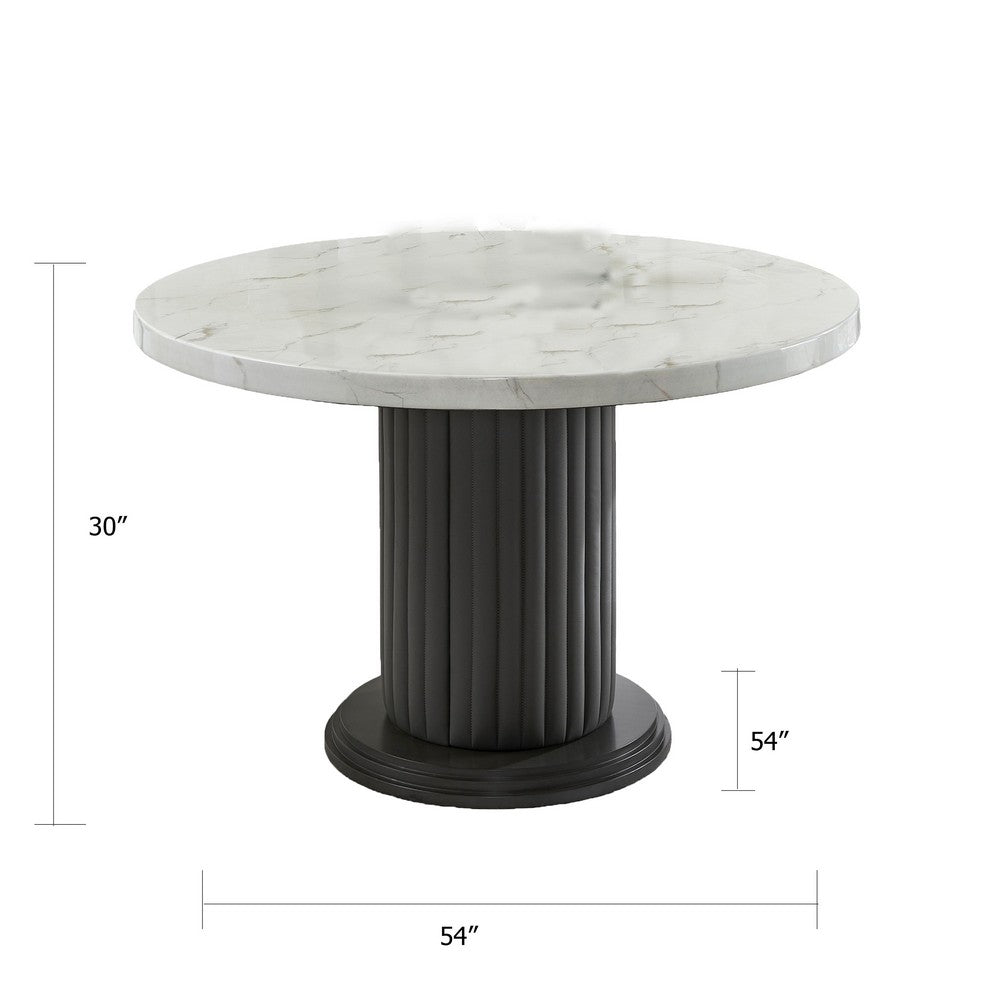 Beny Dining Table | 54" Round White Faux Marble Top | Dark Gray Oak