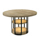 Lemy Dining Table | 59" Round Brown Top w 2 LED Shelves | Metal Legs