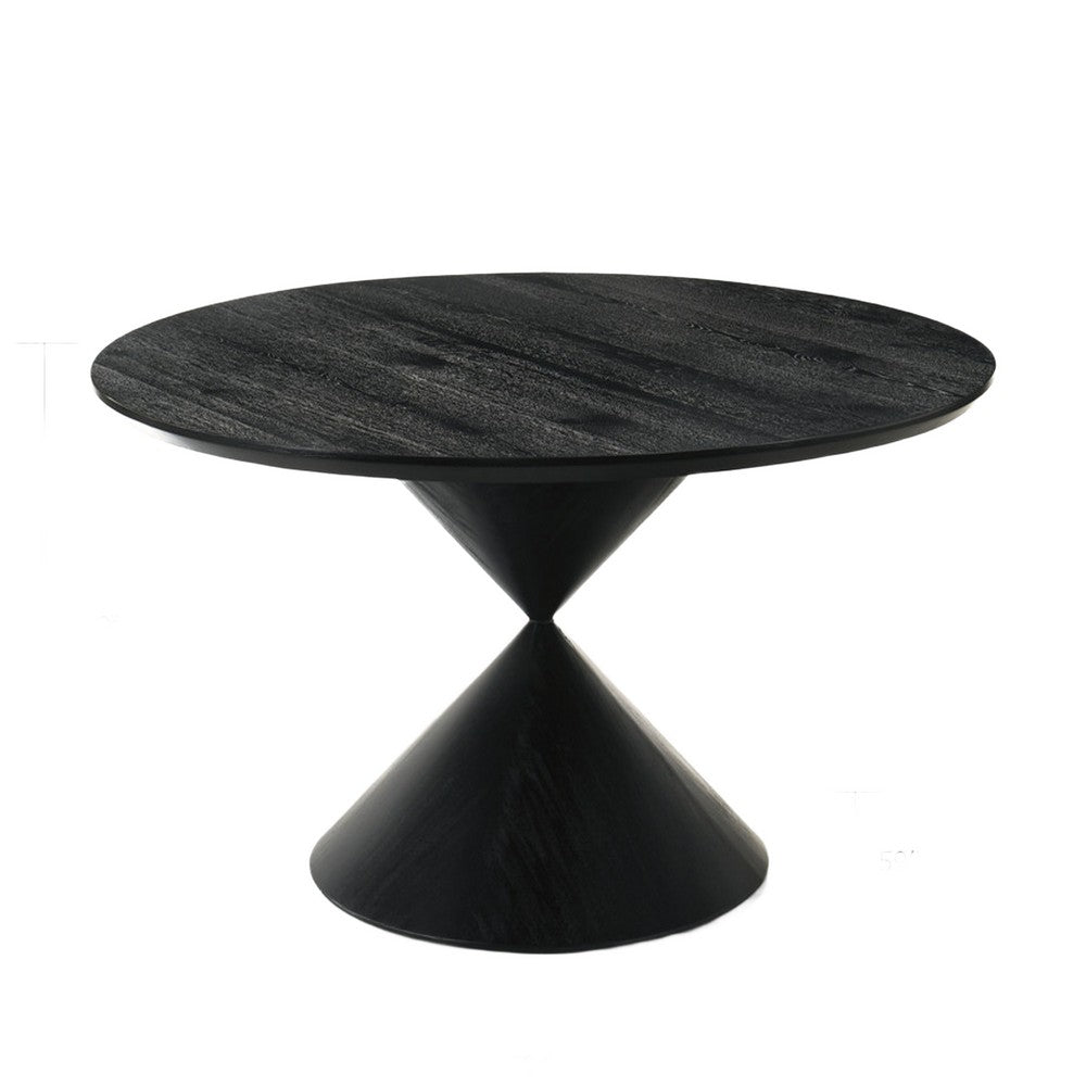 Memy Dining Table | 59" Round Top w Hourglass Base | Ebony Black