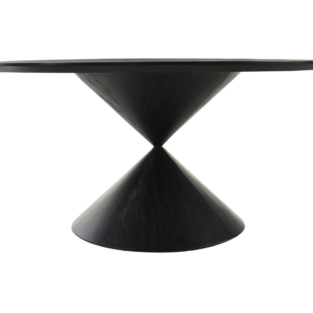 Memy Dining Table | 59" Round Top w Hourglass Base | Ebony Black