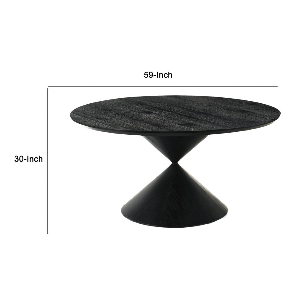 Memy Dining Table | 59" Round Top w Hourglass Base | Ebony Black