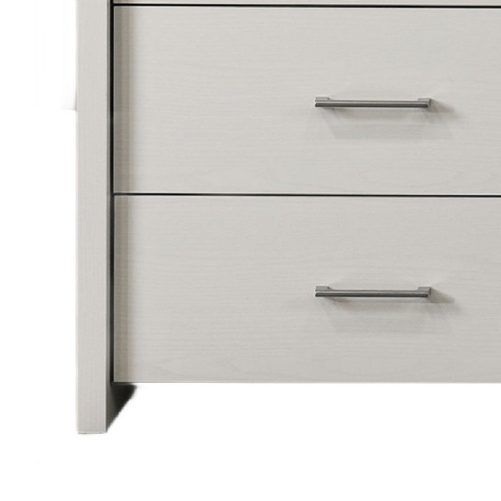 Kele Wide Dresser | 6 Drawers w Silver Handles | White Laminate