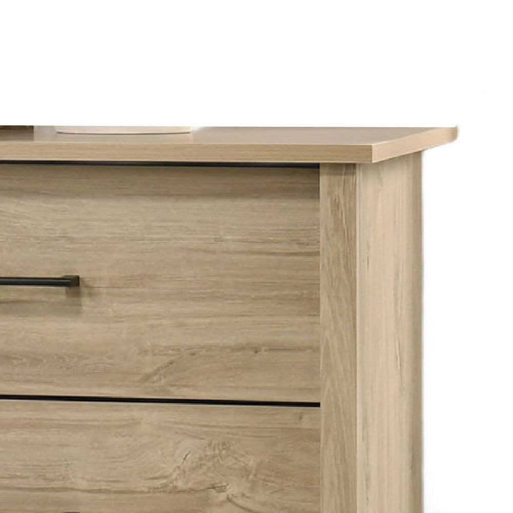 Kele Wide Dresser | 6 Drawers w Black Handles | Light Oak Brown