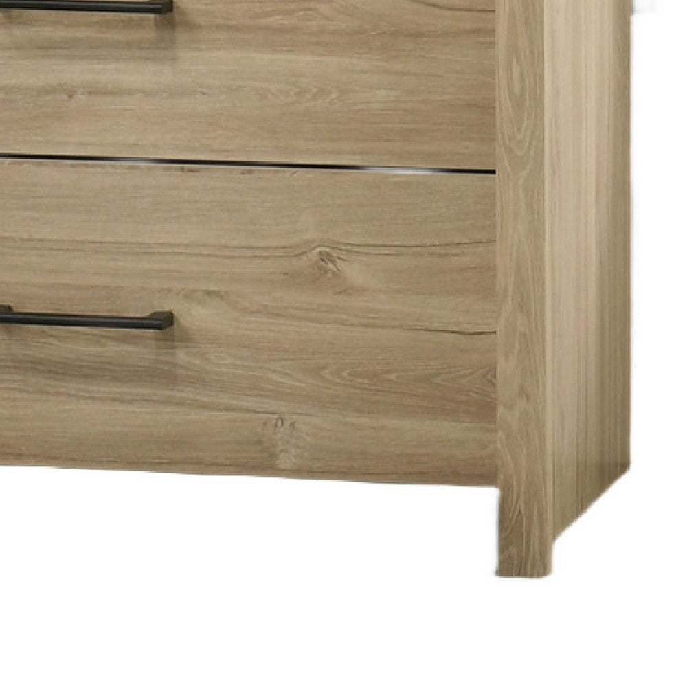 Kele Wide Dresser | 6 Drawers w Black Handles | Light Oak Brown