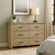 Kele Wide Dresser | 6 Drawers w Black Handles | Light Oak Brown